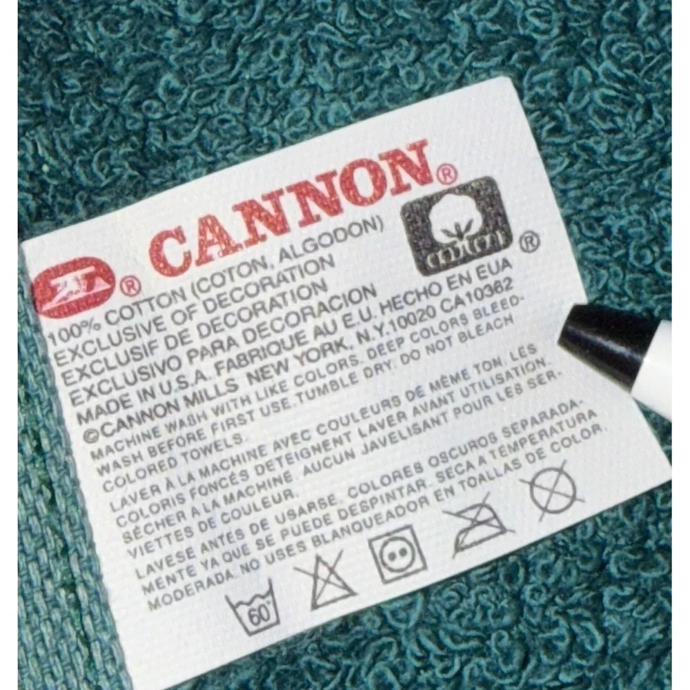 Vintage Cannon Cotton Bath Towel Set Green Heart Lace Appliqué 4 Pc Cottage USA
